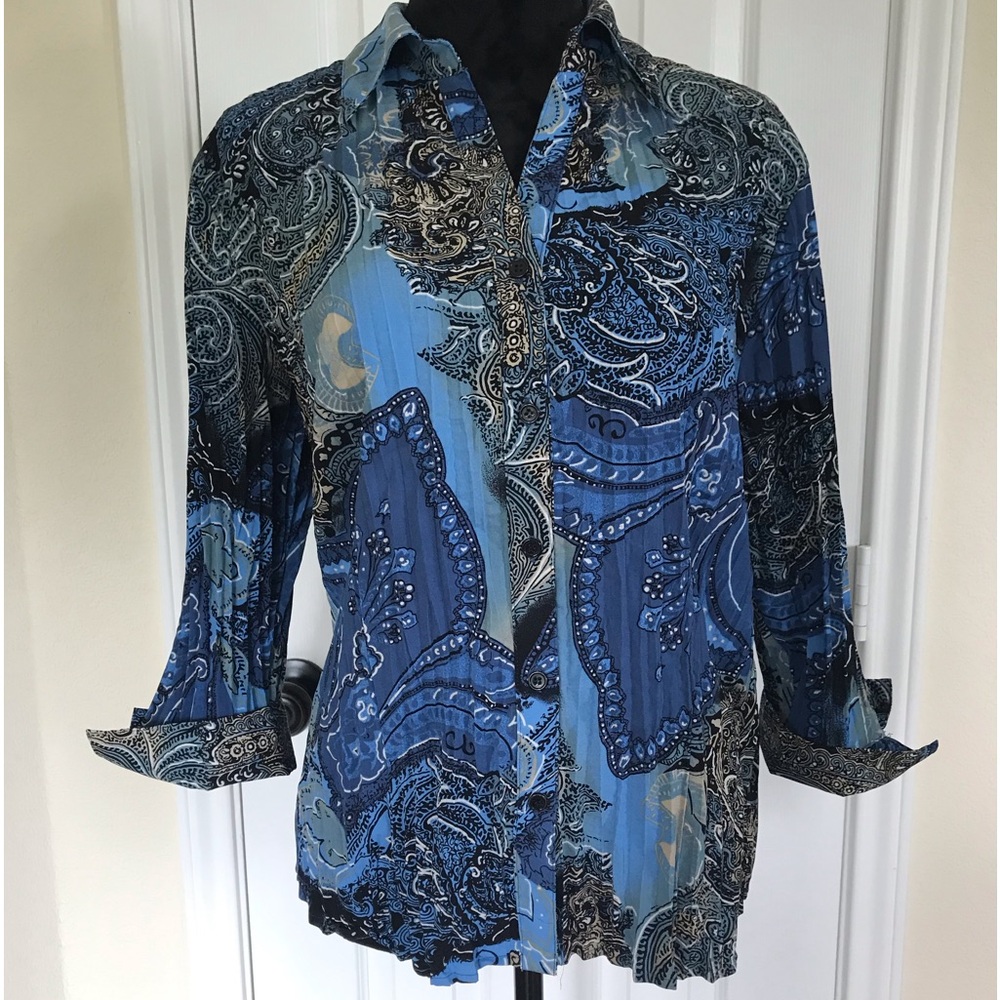 Blue Paisley Button-Up Blouse